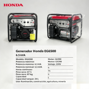 ⚡ Generador Honda EG6500 — 6.5 kVA — Potente y Confiable 🇯🇵 – Generadores