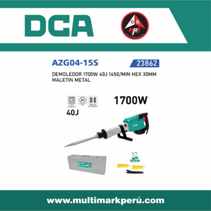DEMOLEDOR DCA 1700W 40J 1450/MIN HEX 30MM  MALETIN METAL,  AZG04-15S