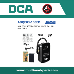 MINI COMPRESORA DIGITAL DCA 150PSI 8V 2.0AH  60W 150PSI,  ADQE03-150ED