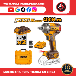 LLAVE  DE IMPACTO INGCO SIN  ESCOBILLAS  +1CARGADOR+2 BAT+3ENCHUFES CIWLI2040