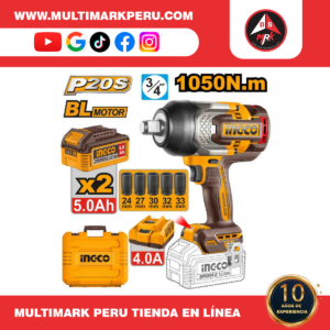 LLAVE DE  IMPACTO INGCO 20V  1050N.M.  +BAT+CARGADOR+SOCKET+MALETIN CIWLI20105