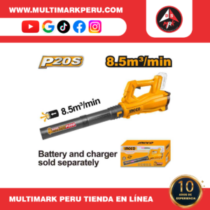 SOPLADORA  INALAMBRICA  20V 8.5m3/min  SOLO, CABLI20323