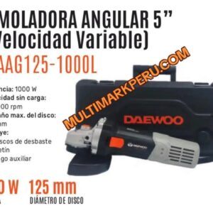 Amoladora Angular Daewoo DAAG125‑1000L 5” Velocidad Variable – Multimark Perú