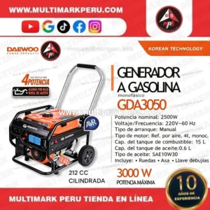 Generador a Gasolina Daewoo GDA3050 | 3000W Máx / 2500W Nom | Multimark Perú
