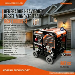 Generador Diésel Daewoo GDA11000XE-3 — 8500W Mono/Trifásico Heavy Duty
