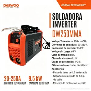 Soldadora Inverter Daewoo DW250MMA — 250A Profesional