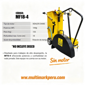 🦅 🇨🇳🇵🇪 CORTADORA DE CONCRETO KANTHER MF18-4 — SIN MOTOR — 14Hp – 🦅 🇨🇳🇵🇪 CORTADORAS DE PISO — CON MOTOR Y SIN MOTOR