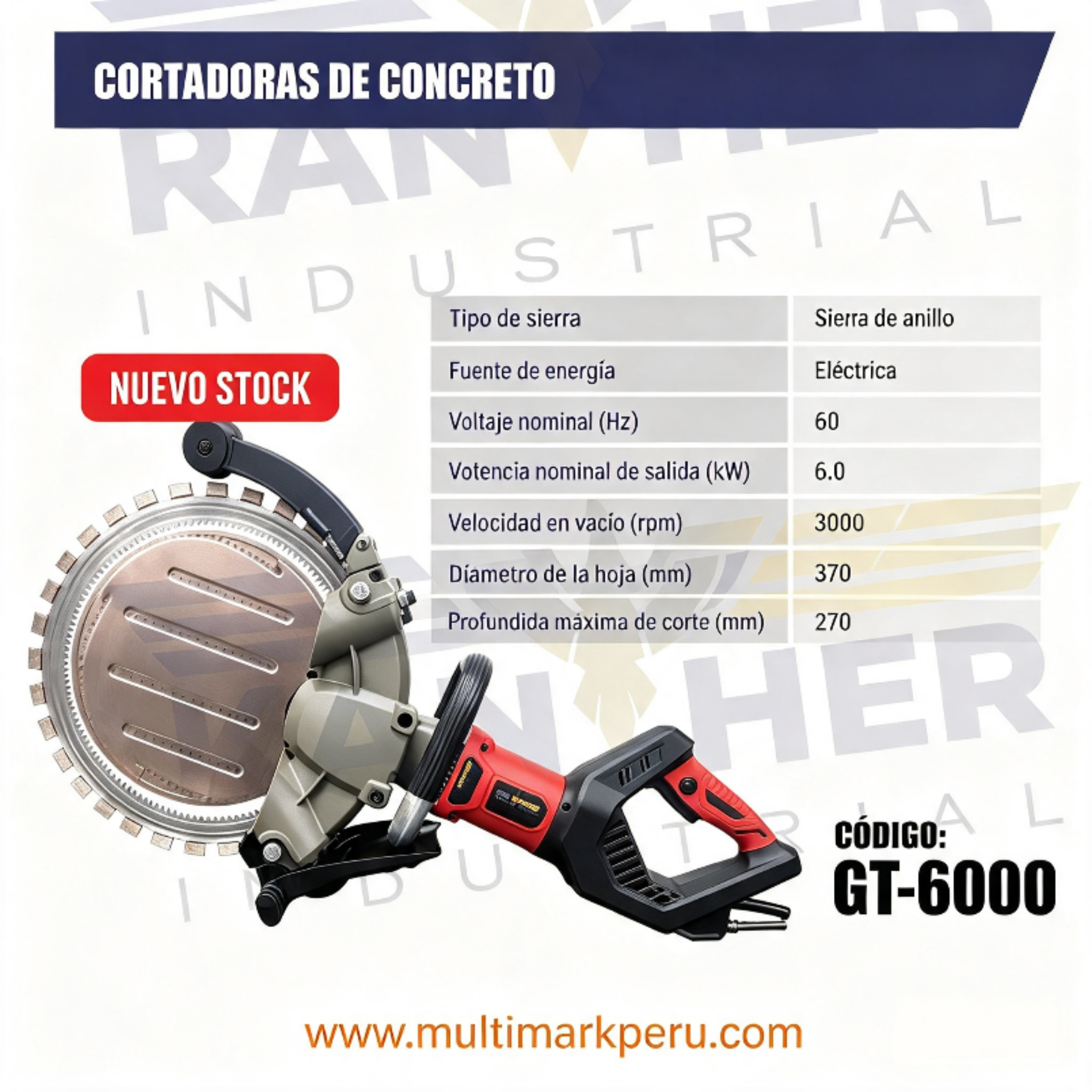 CORTADORA DE CONCRETO KANTHER GT-6000 — SIERRA DE ANILLO — ELÉCTRICA 🇨🇳🇵🇪