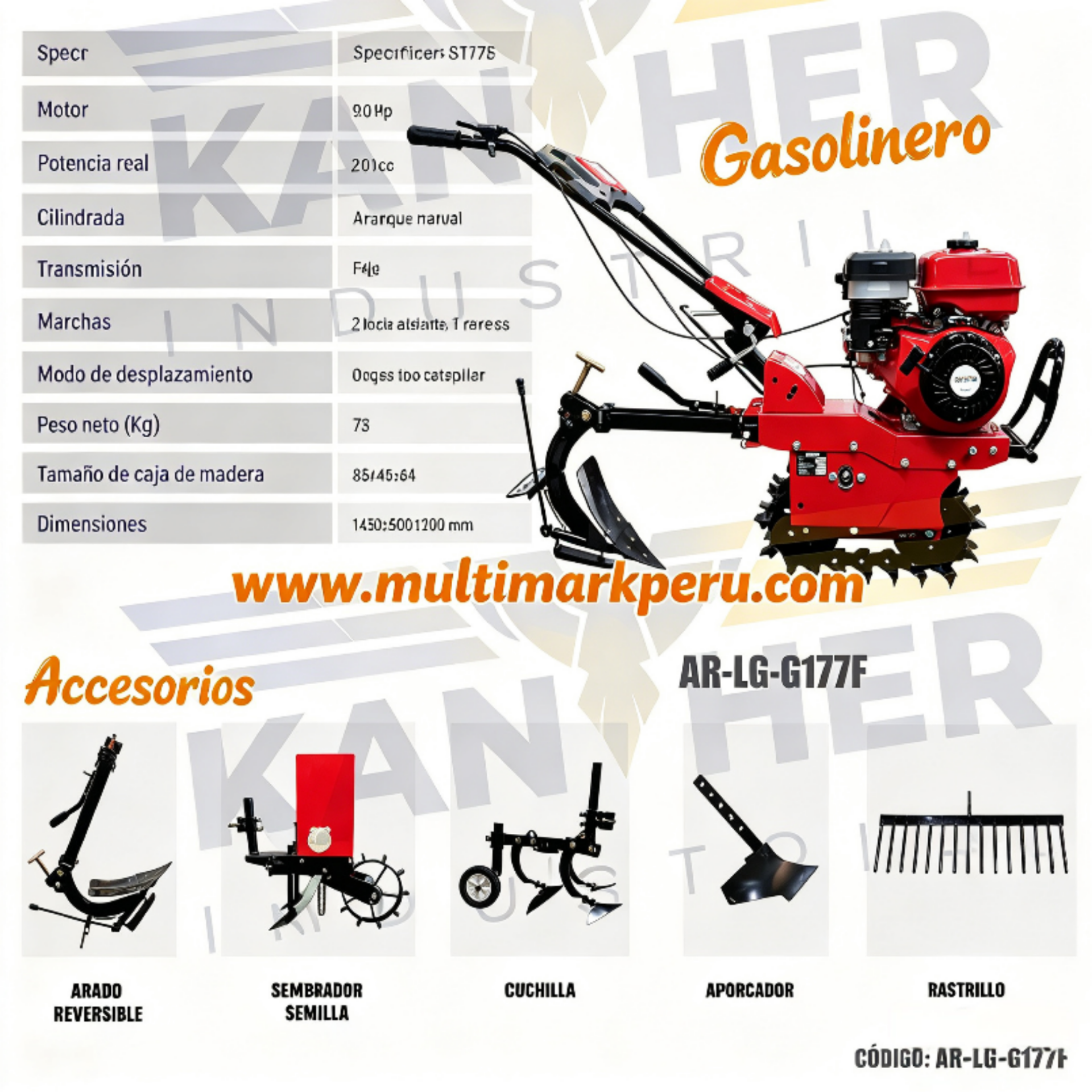 MOTOCULTOR KANTHER AR-LG-G177F — 9.0Hp GASOLINERO 🇨🇳🇵🇪 – MOTOCULTORES KANTHER — GASOLINEROS Y PETROLEROS — MODELO ORUGA 🇨🇳🇵🇪